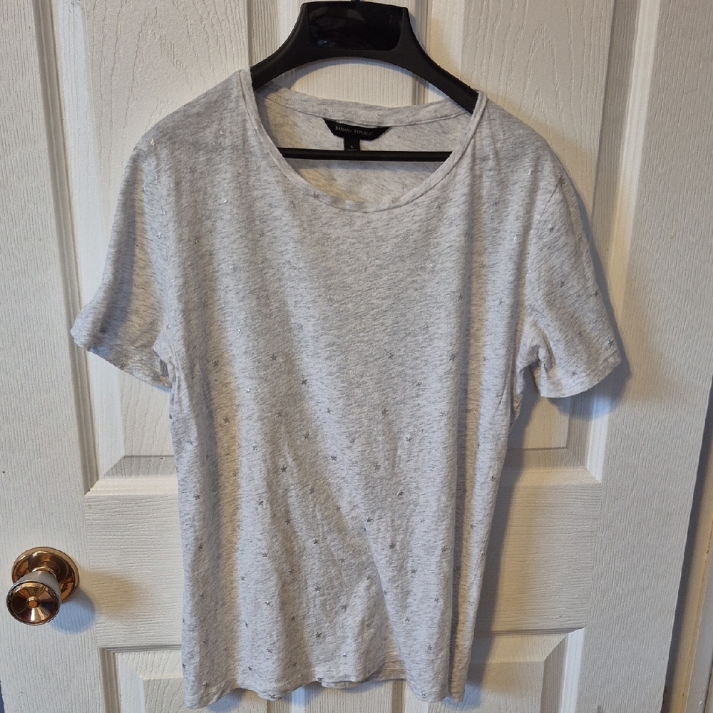 Banana Republic Light Gray Short Sleeve T-shirt With Metallic Stars